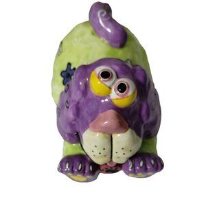 2002 CBK LTD Whimsical Colorful Ceramic Dog Figurine with Flowers & Swirls & Bee